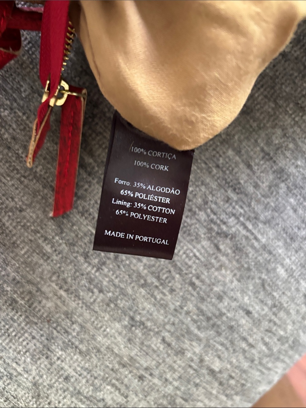 ARTELUSA natural cork Brown and Red Women's Shoulder Bag with Gold Accent - Picture 3 of 4
